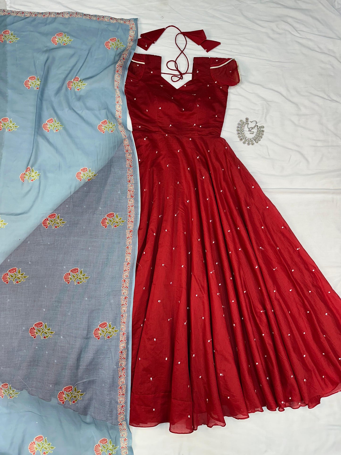 2 In One Long Frock With Dupatta