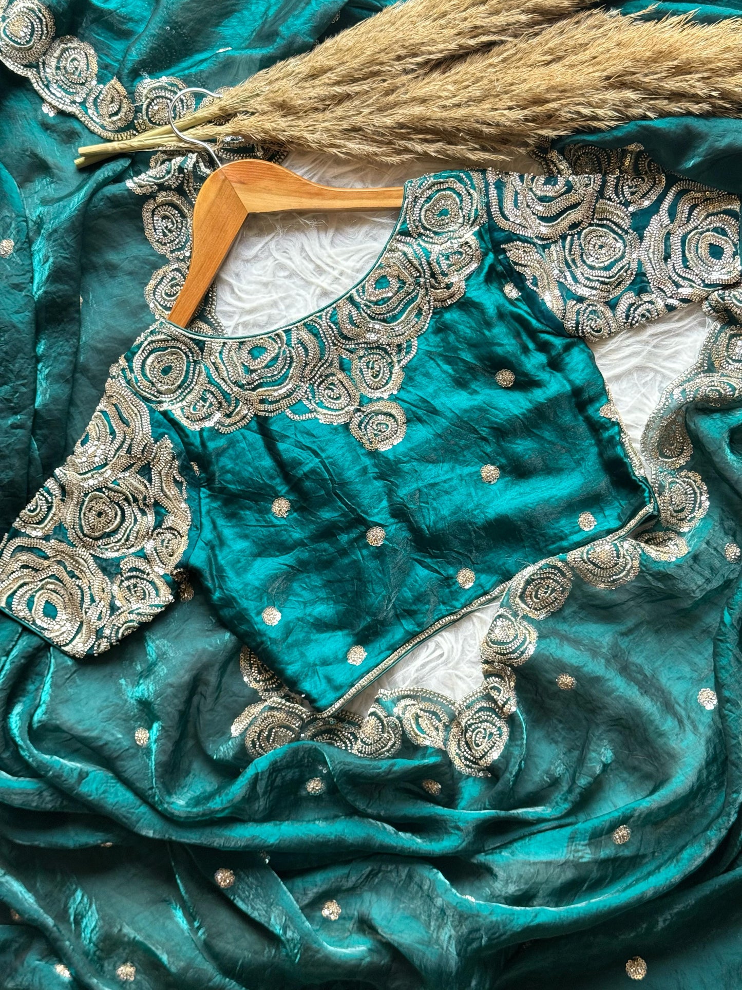 Luxe Saree With Stitched blouse space silk saree