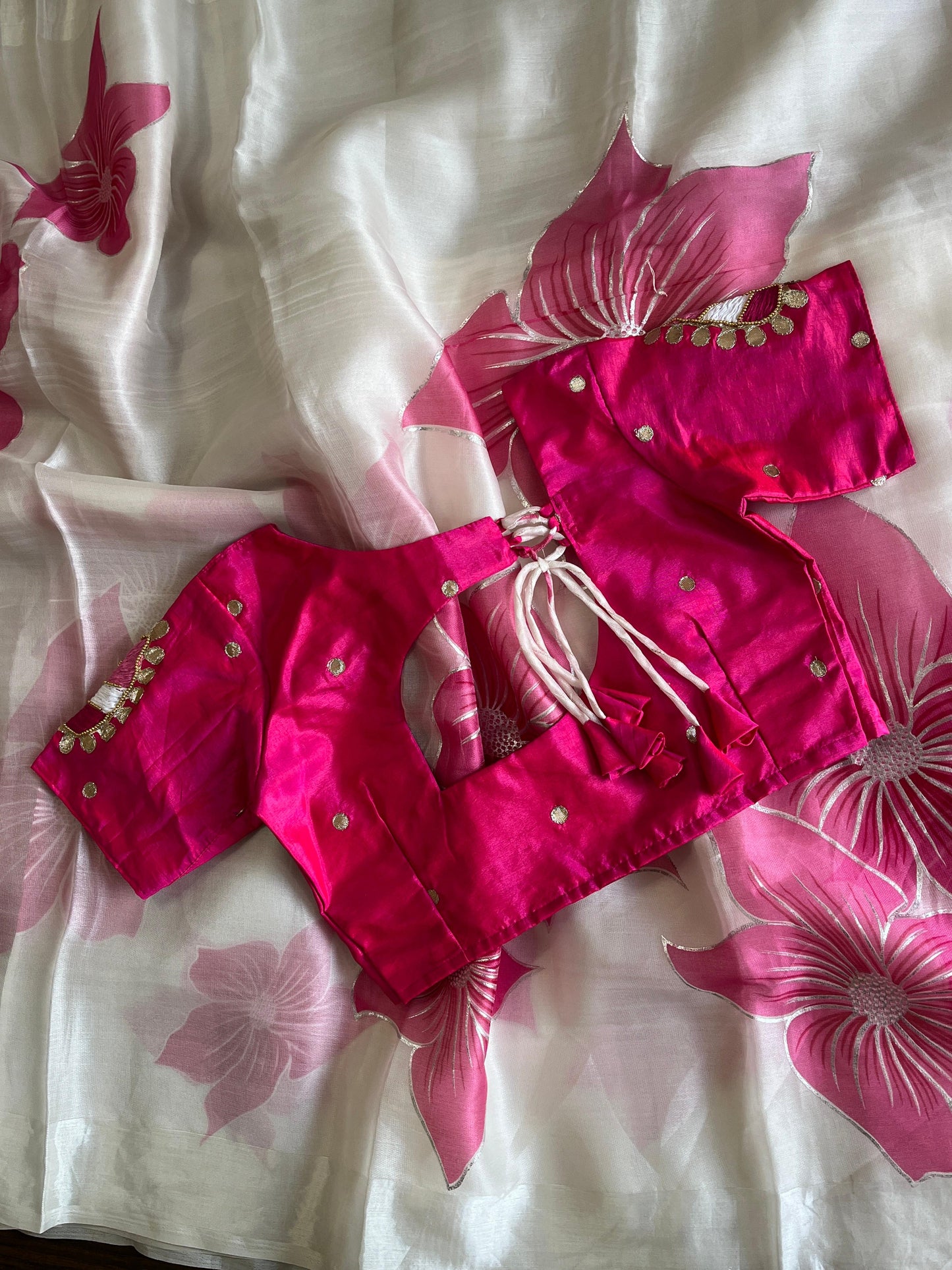 Saree With Stitched Blouse Flower