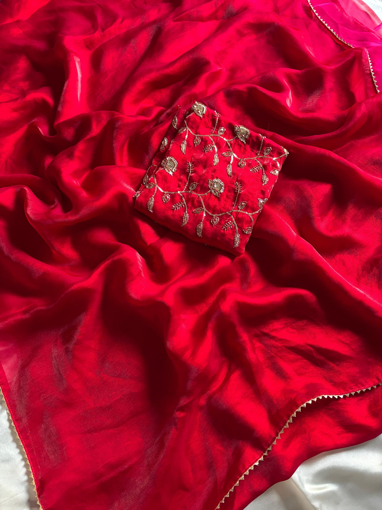 Rust Orange Desginer saree with Stitched Blouse Instgram best seller