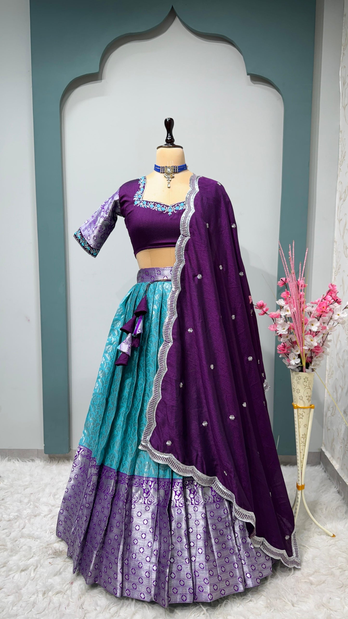 Kanchipuram Lehenga set with work blouses