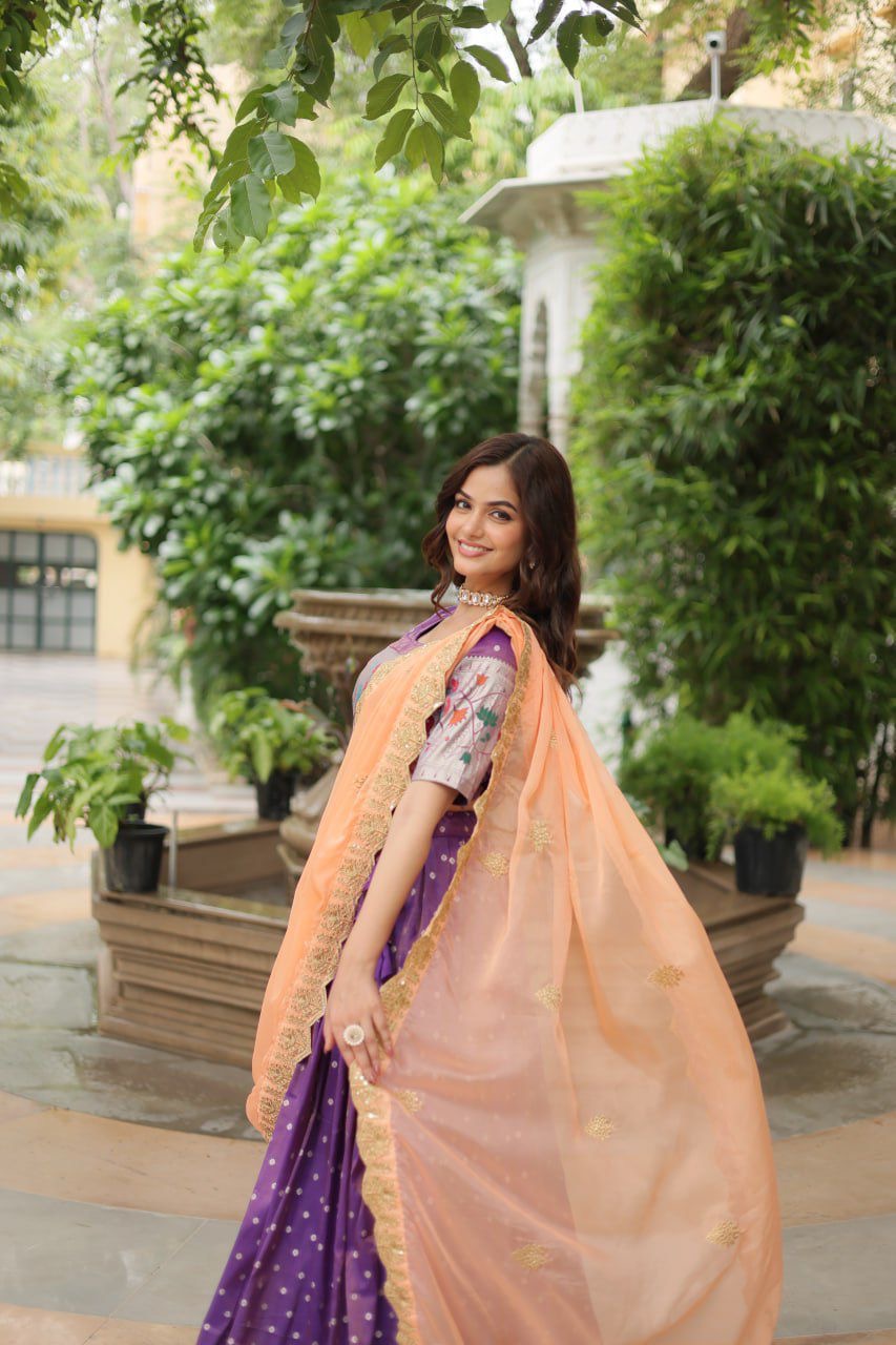 Paithani Lehenga sets with cutwork dupatta