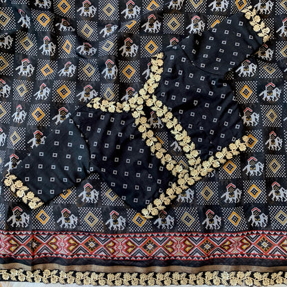 Ikkat Lenin saree with stitched Blouse