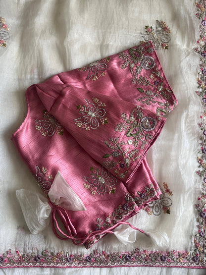 Luxe organza with coding work stitched blouse saree