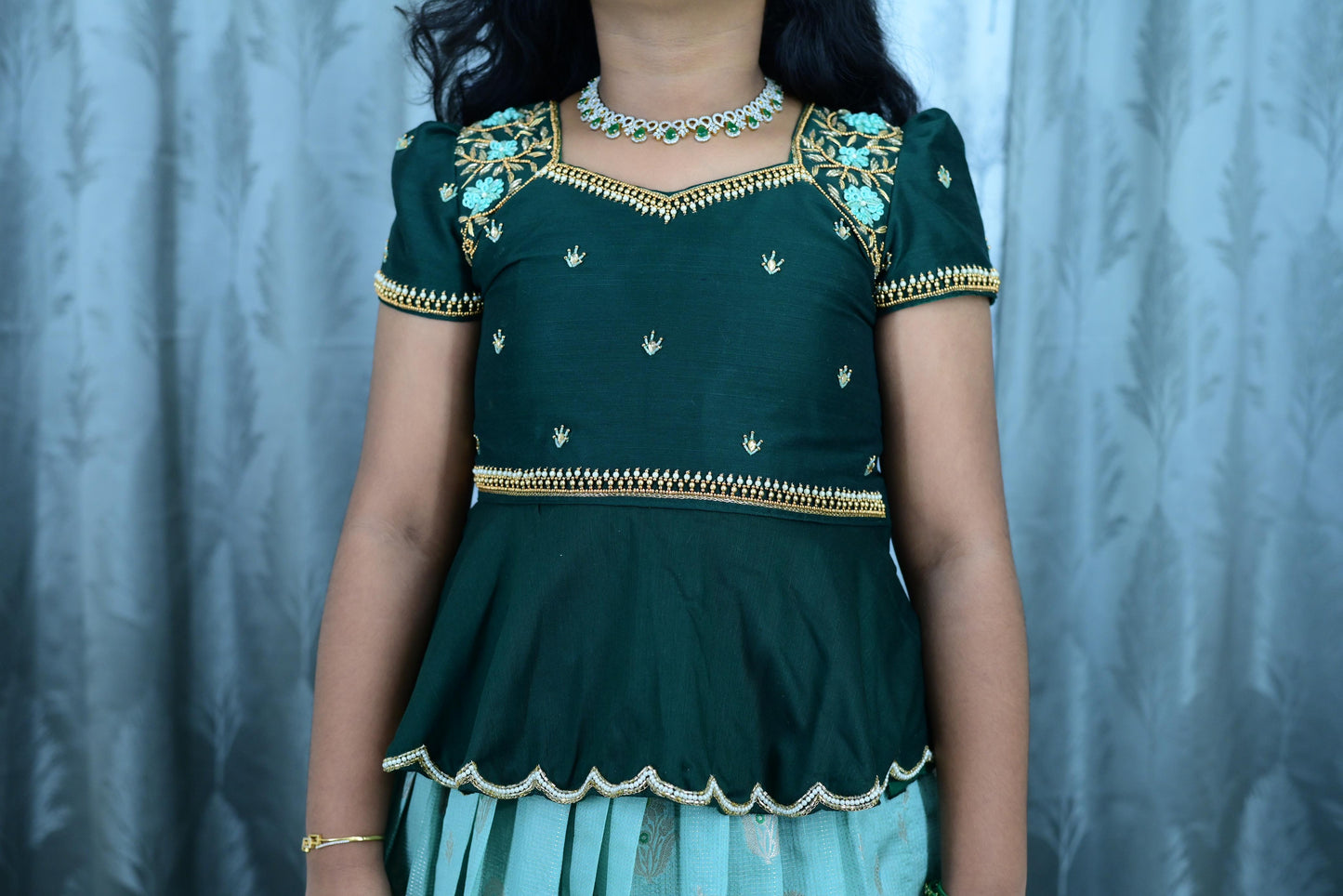 Kids pure Maggam work Lehenga sets