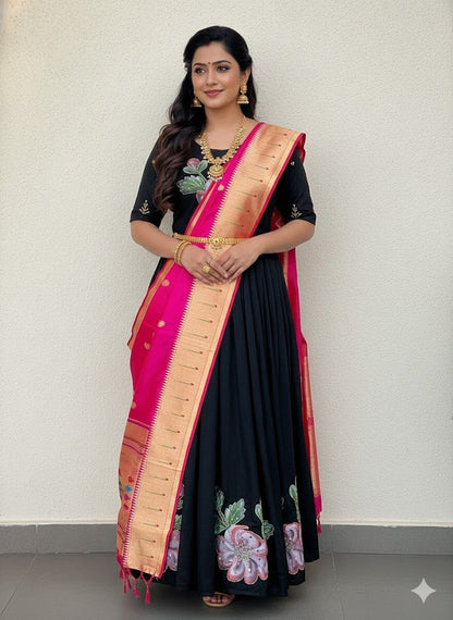 Hand painted Classic Gown with dupatta