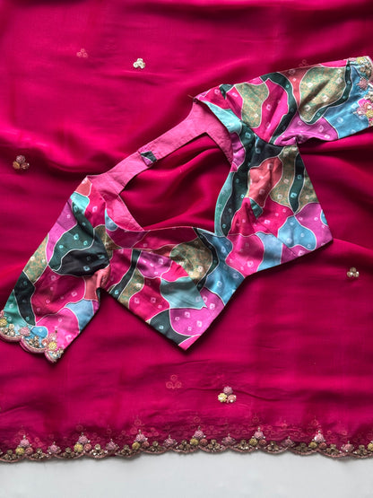 Premium tissue silk saree with coding work & multi colour sequence on all over the saree With Stitched Blouse
