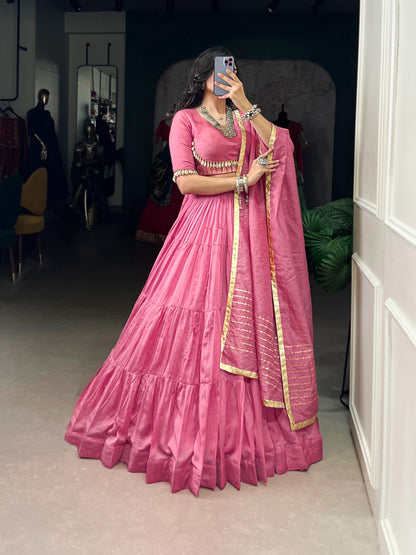 lehenga that whispers culture – pure Chanderi, pure devotion.🌸✨