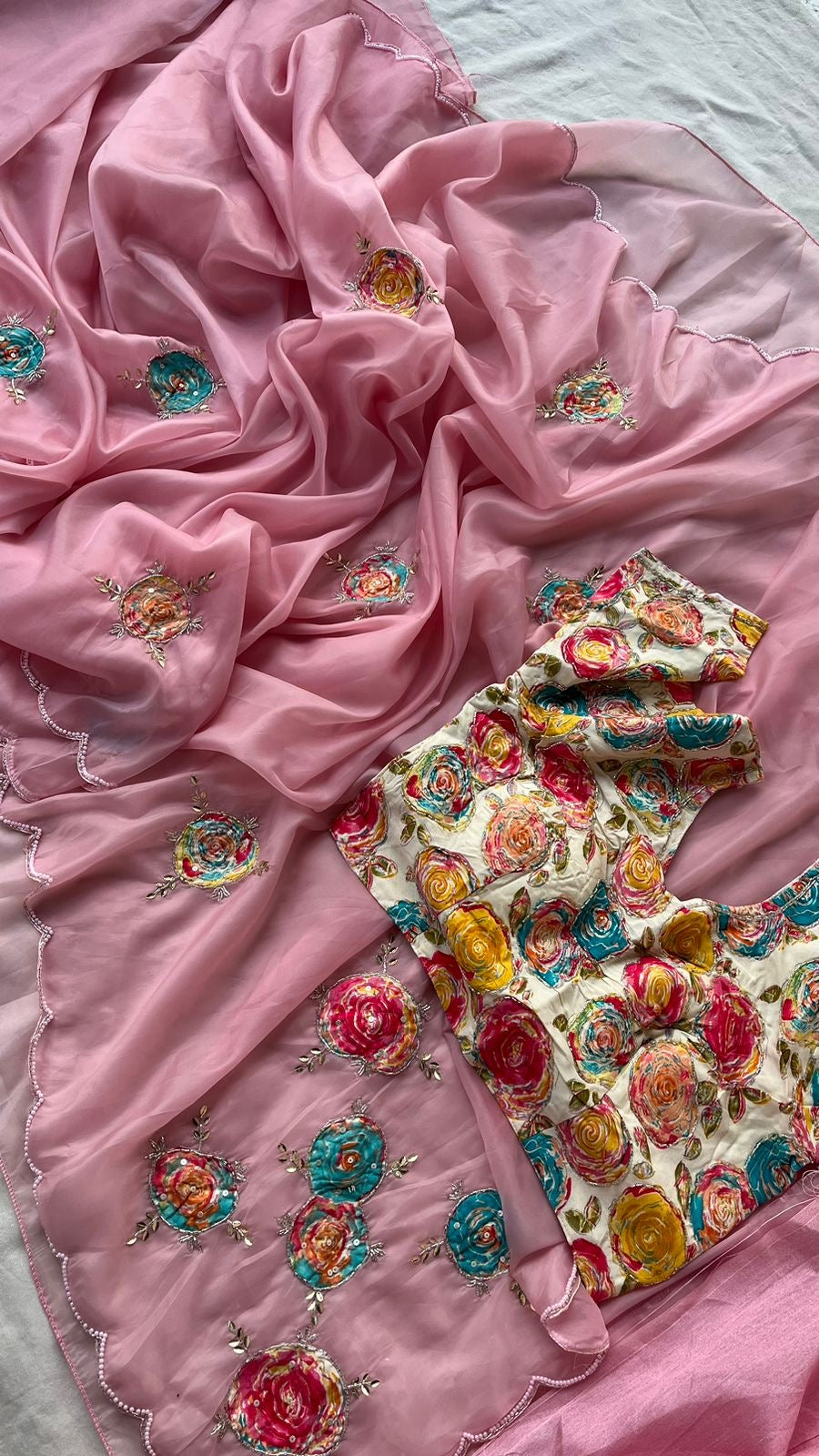 Glass Soft Crystal Sarees luxe semi Stitched Blouse