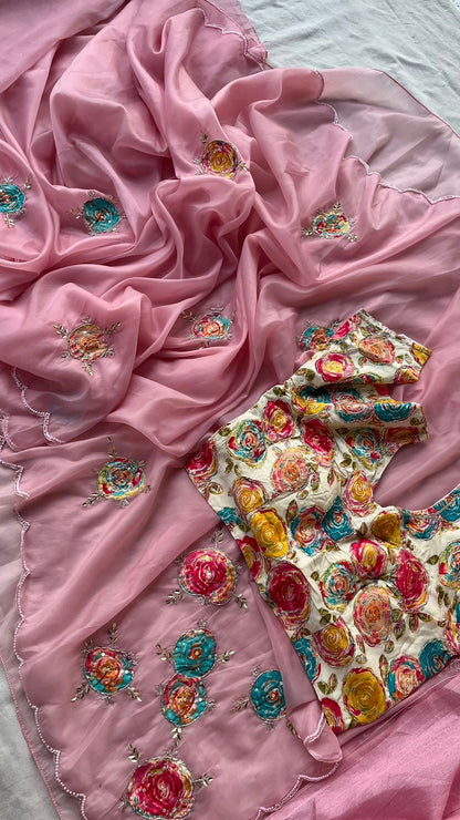 Glass Soft Crystal Sarees luxe semi Stitched Blouse