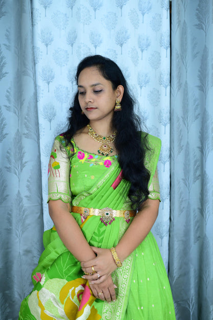 Parrot green paithani maggam lehengas