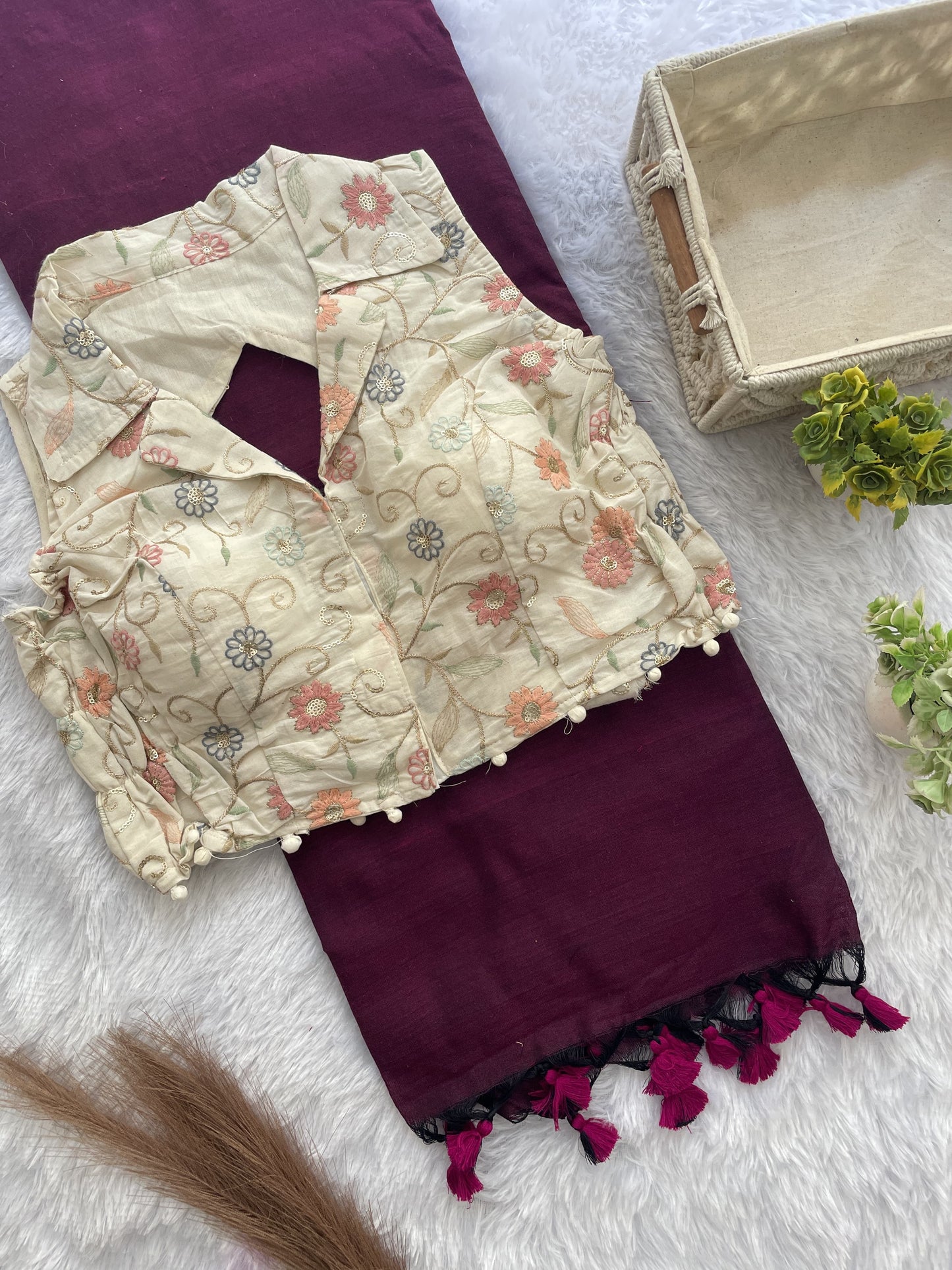 Khadi cotton budget sarees with stretchable stitched blouse