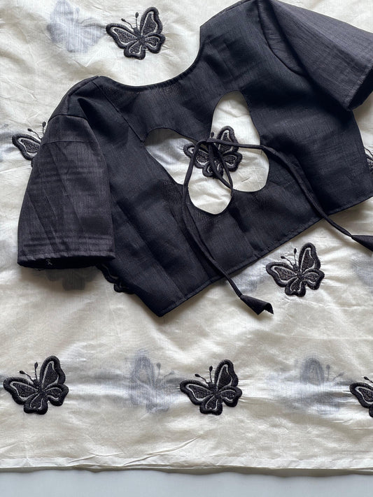 Chanderi butterfly saree with stitched blosue
