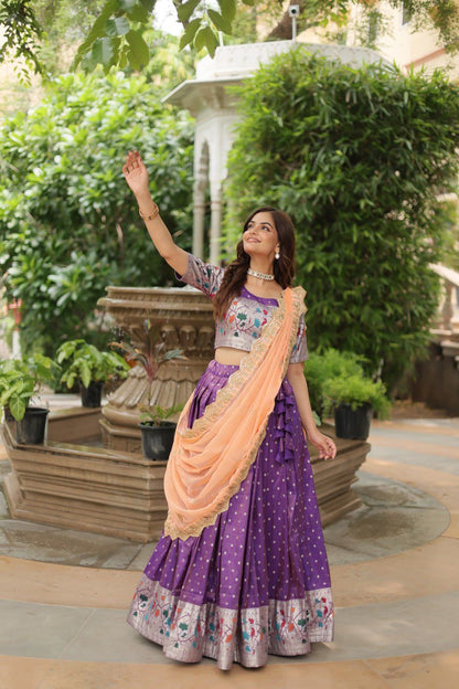 Paithani Lehenga sets with cutwork dupatta