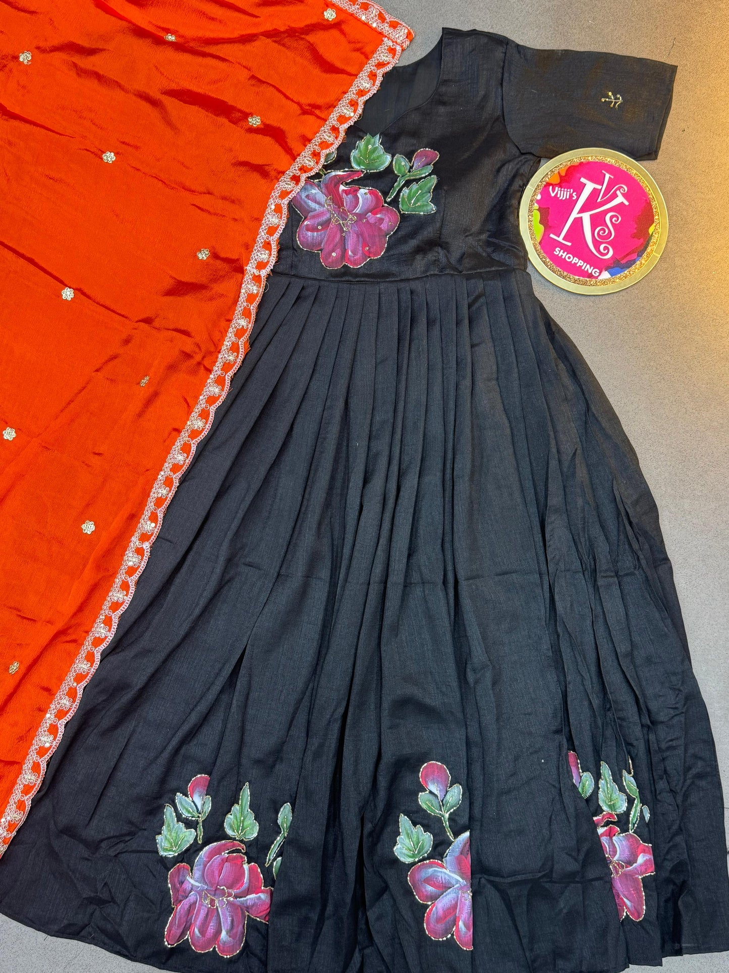 Hand painted traditional gowns with dupatta