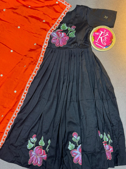 Hand painted traditional gowns with dupatta