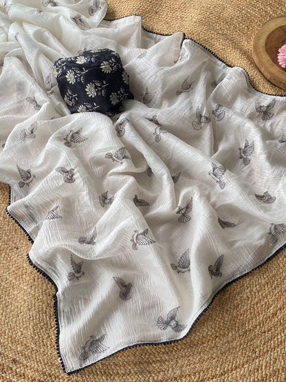Paper Crush Embroidery saree Luxe