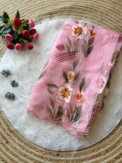 Hand painted Oragnza Classic Sarees