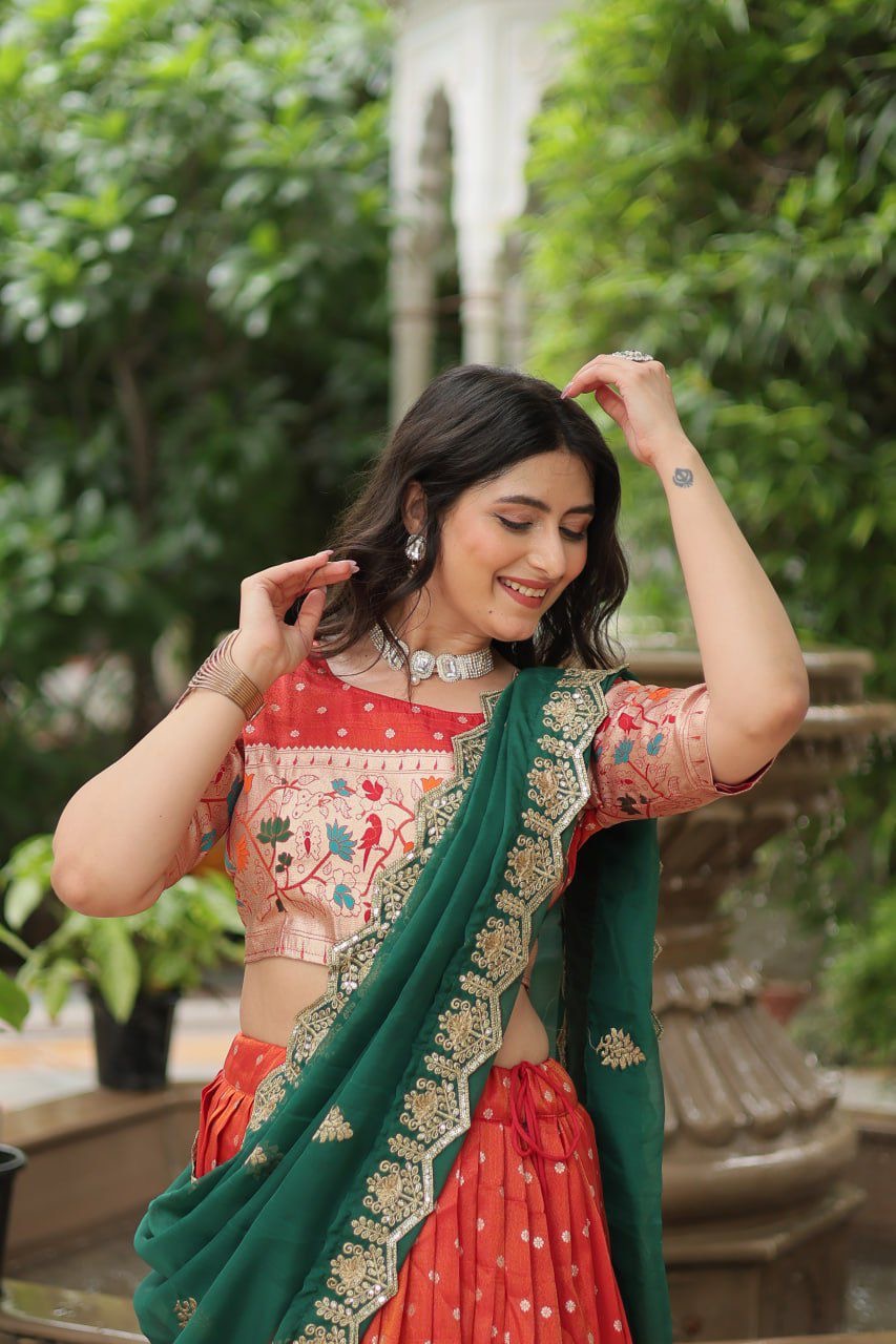 Paithani Lehenga sets with cutwork dupatta