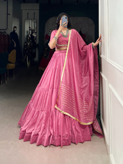 lehenga that whispers culture – pure Chanderi, pure devotion.🌸✨