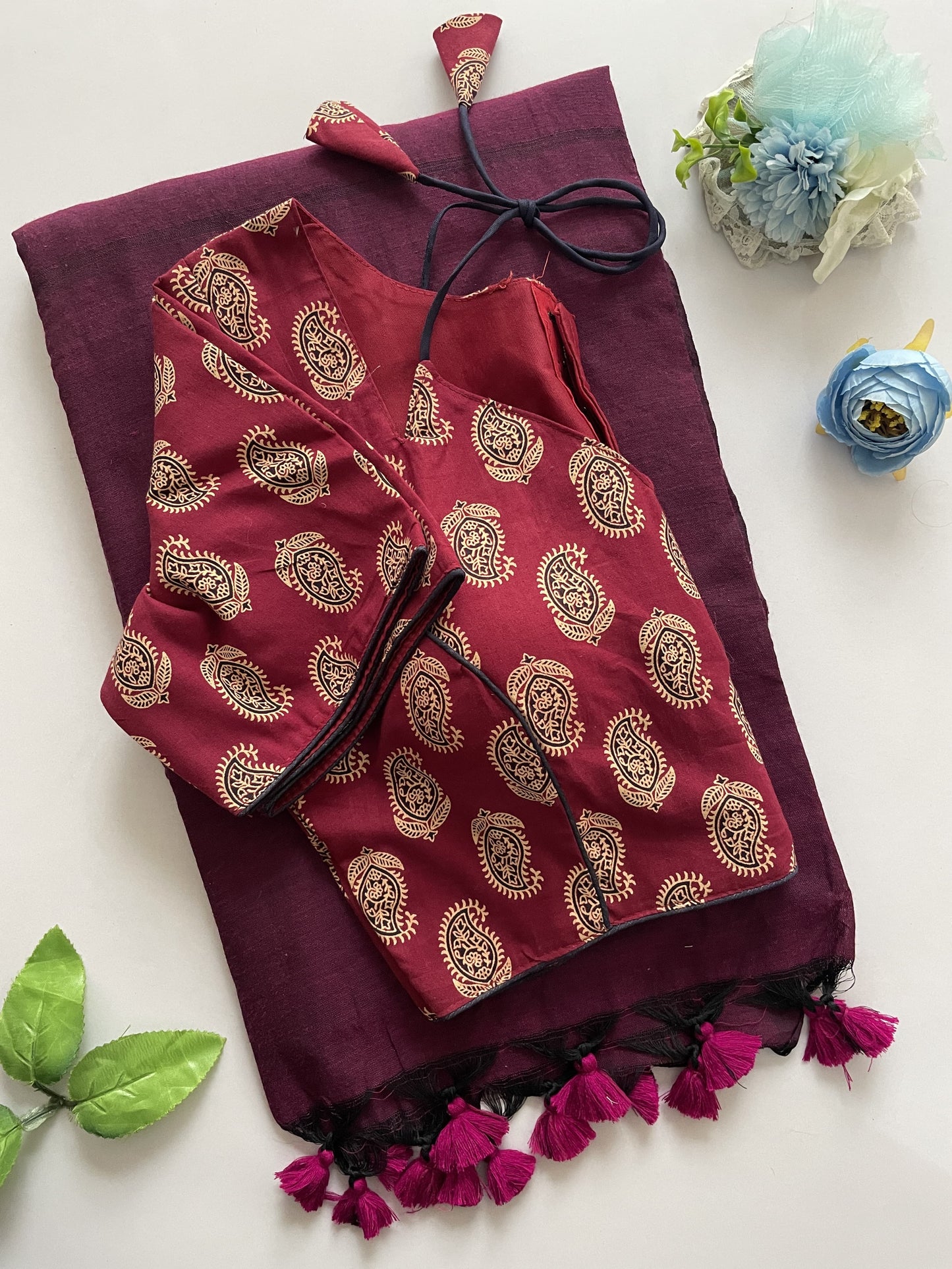 Khadi Cotton Ajrakh Stitched Blouse