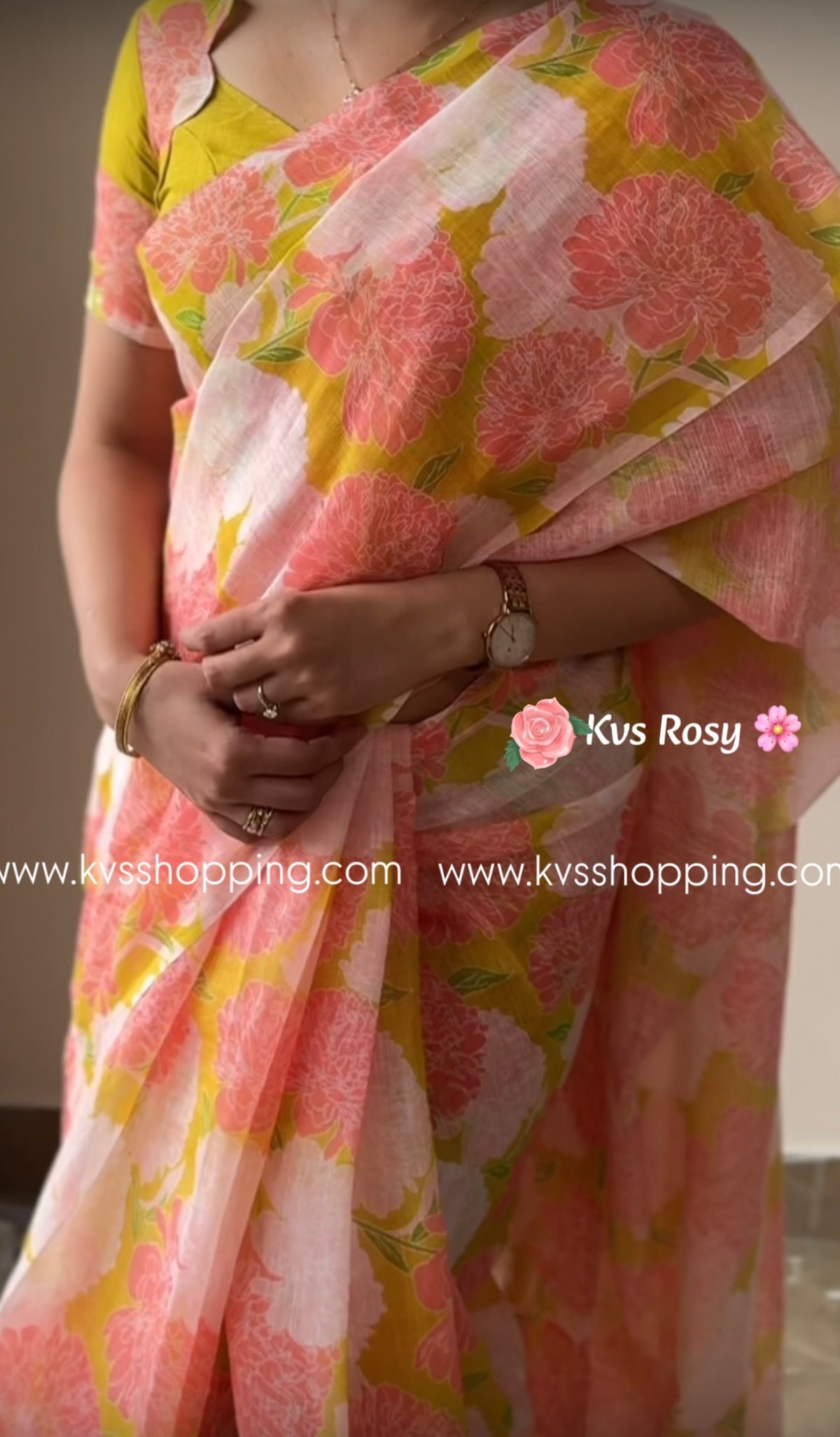 Kvs Rosy Lenin saree with stitched blouse