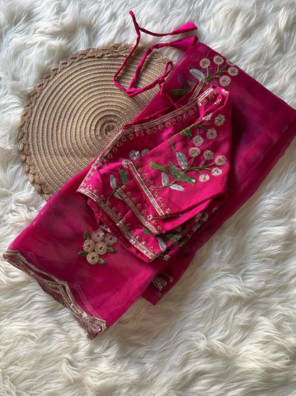 Organza saree with stitched work blouse