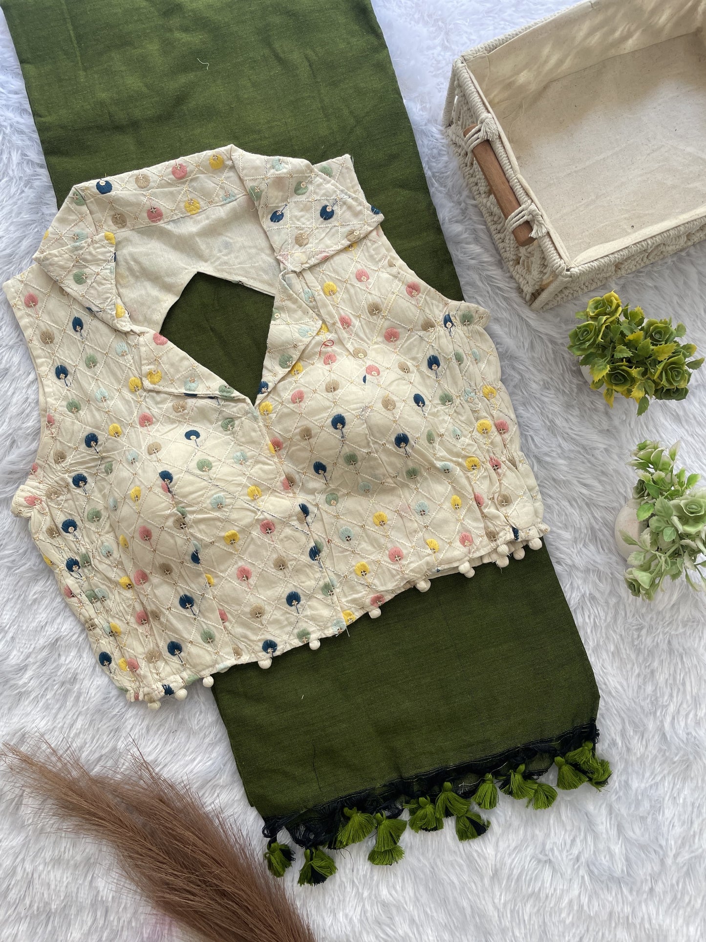 Khadi cotton budget sarees with stretchable stitched blouse