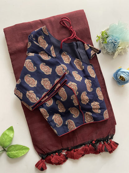 Khadi Cotton Ajrakh Stitched Blouse