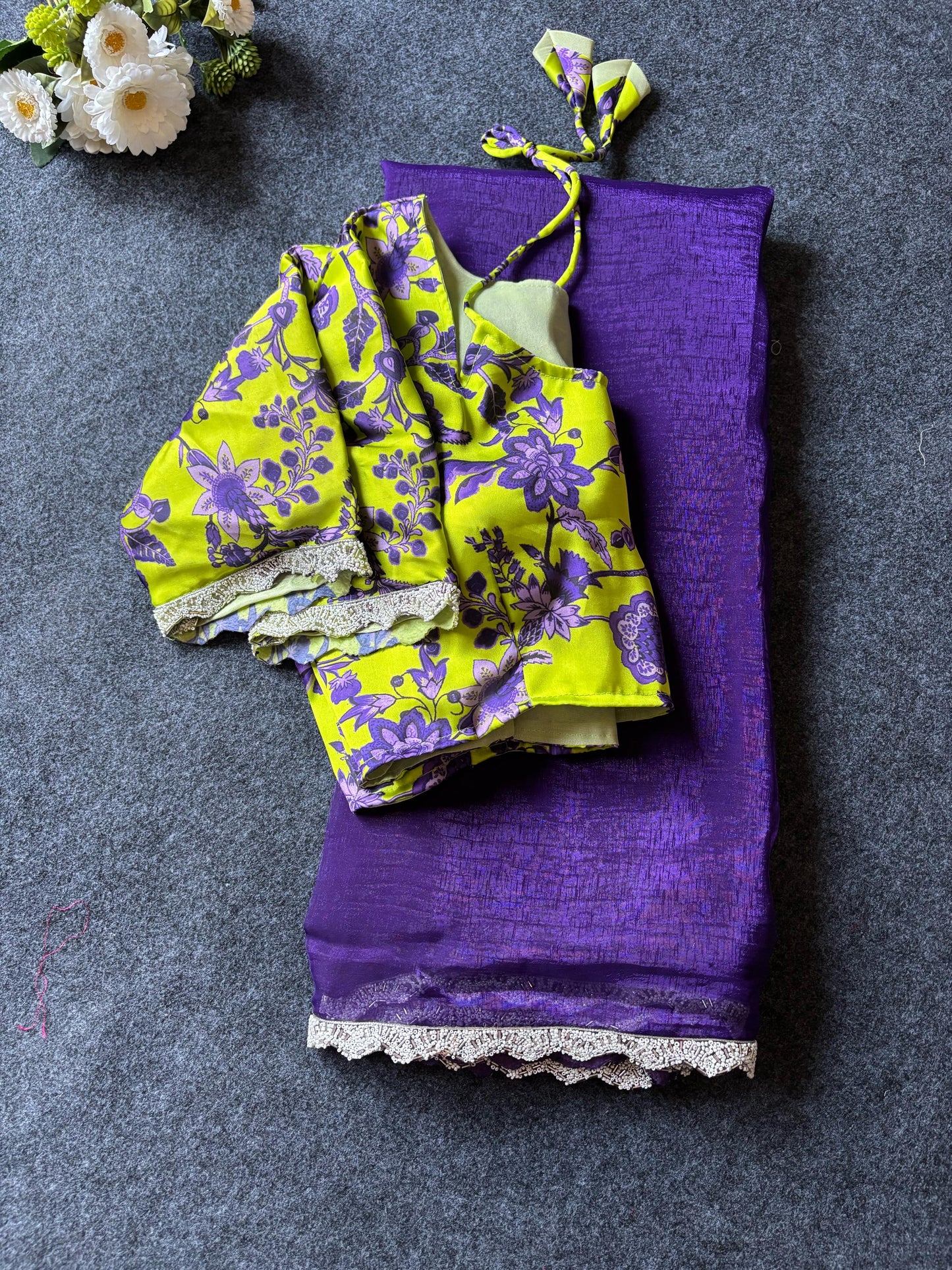 Thread model Blouse Candy Crush saree with stitched