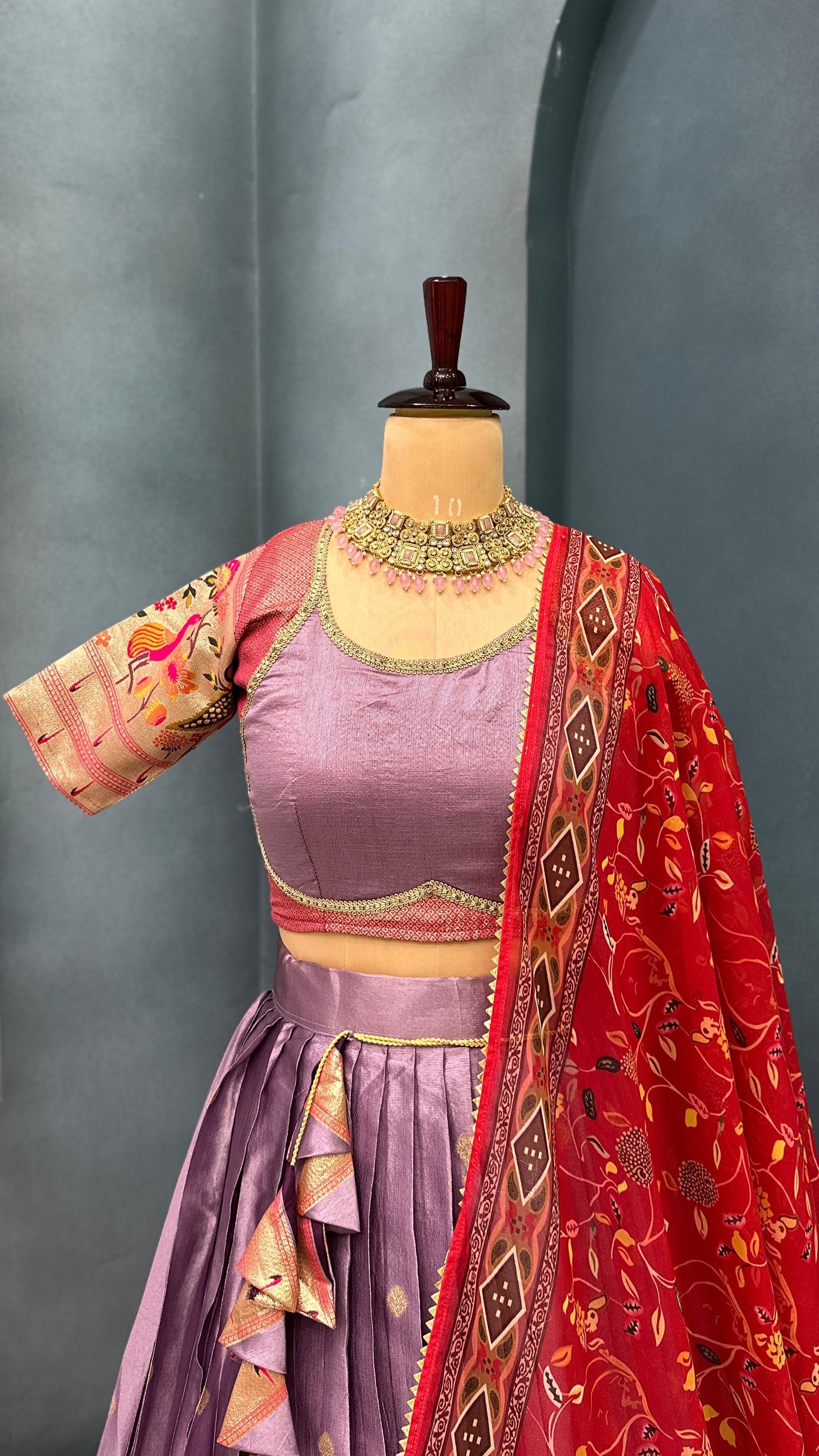 "Elegant Paithani Silk Lehenga Choli Set - Two-Tone Tissue Silk"