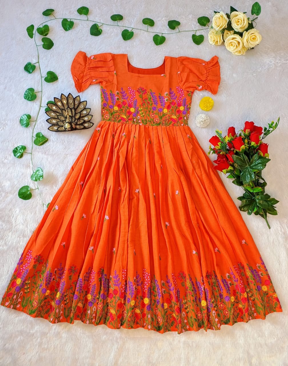 kora Cotton with multicolour thread work Midi Dress gowns