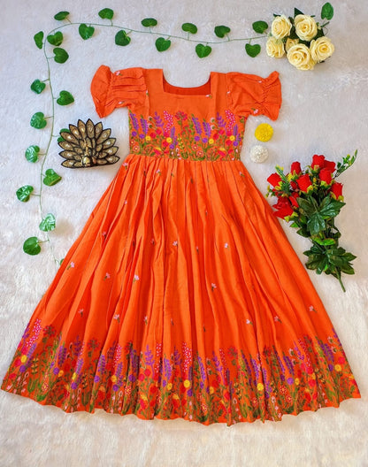 kora Cotton with multicolour thread work Midi Dress gowns