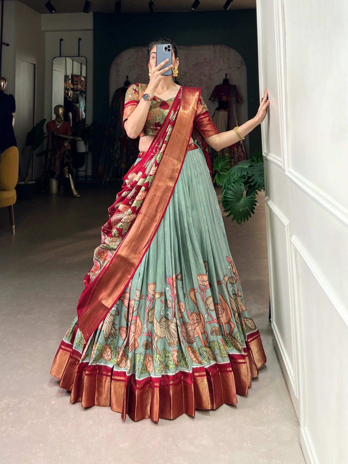 Dola Silk Kalmakari Print Lehengas Choli