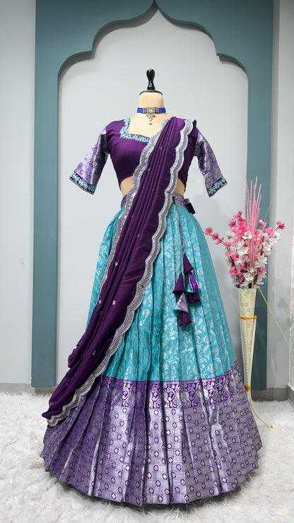 Kanchipuram Lehenga set with work blouses