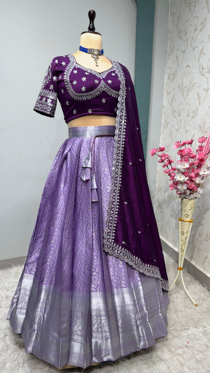 Sweetheart Neckline stitched Blouse  /Kanchipuram Lehenga