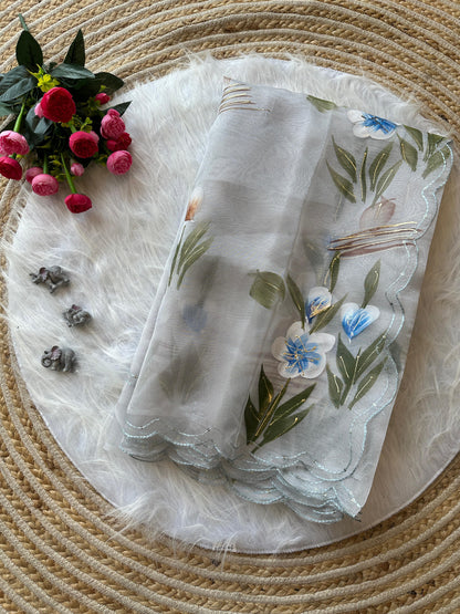 Hand painted Oragnza Classic Sarees