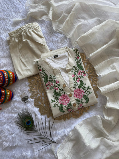 Khadi cotton beautiful embroidery kurti set