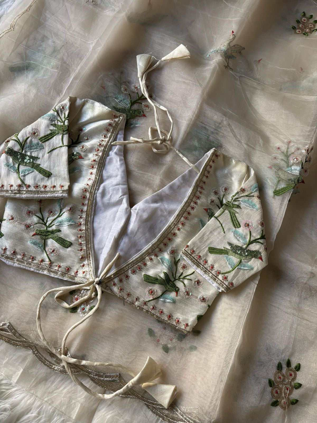 Organza saree with stitched work blouse