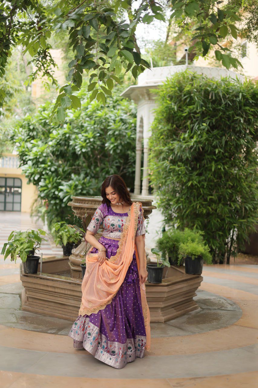 Paithani Lehenga sets with cutwork dupatta