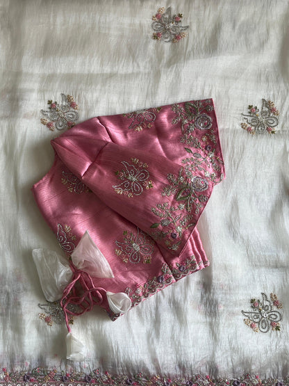 Luxe organza with coding work stitched blouse saree