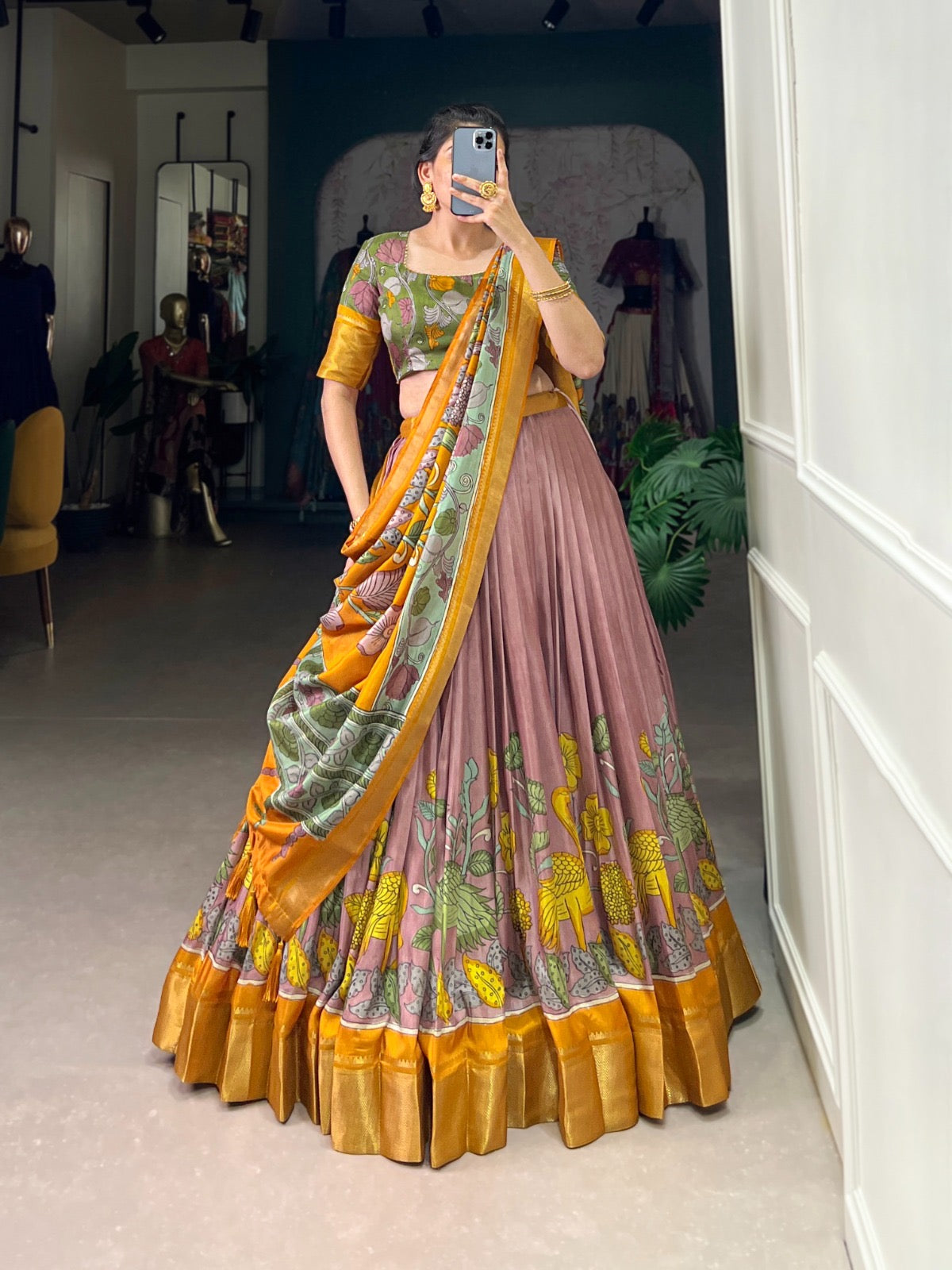 Dola Silk Kalmakari Print Lehengas Choli