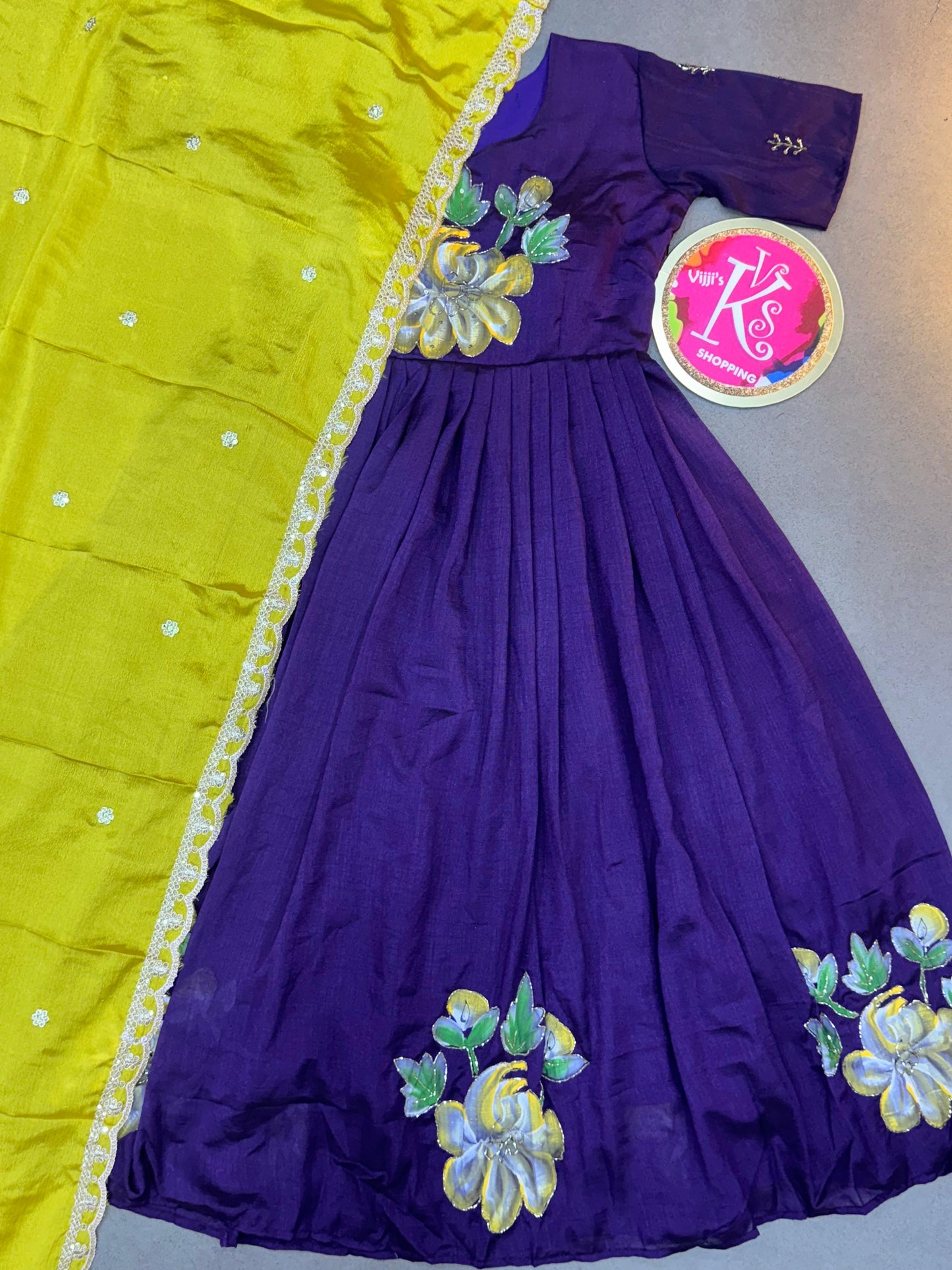 Hand painted traditional gowns with dupatta