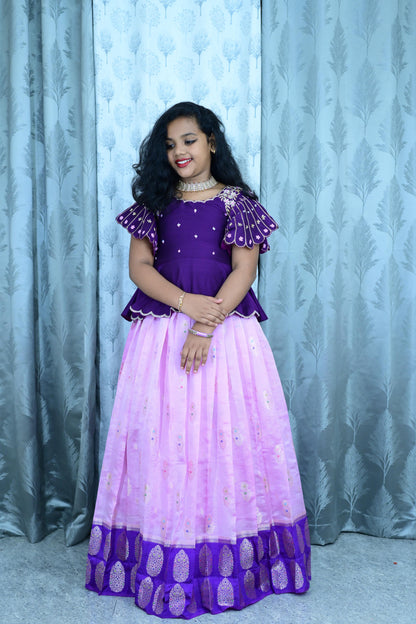 Kids Pure Maggam lavender lehenga