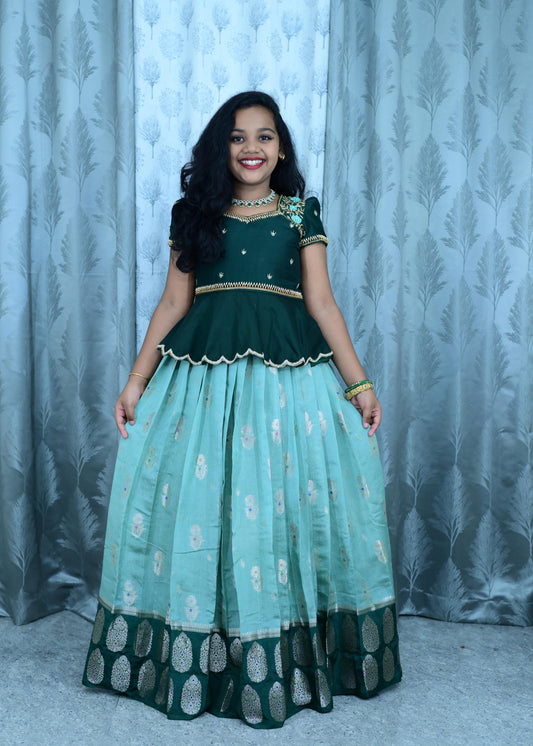 Kids pure Maggam work Lehenga sets
