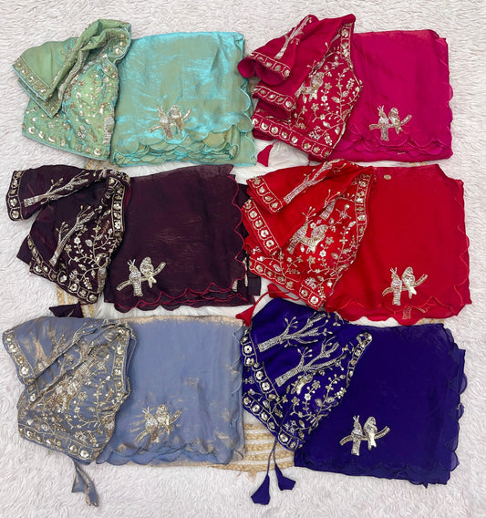 Fendy work silk sarees with stitched desginer work blouse