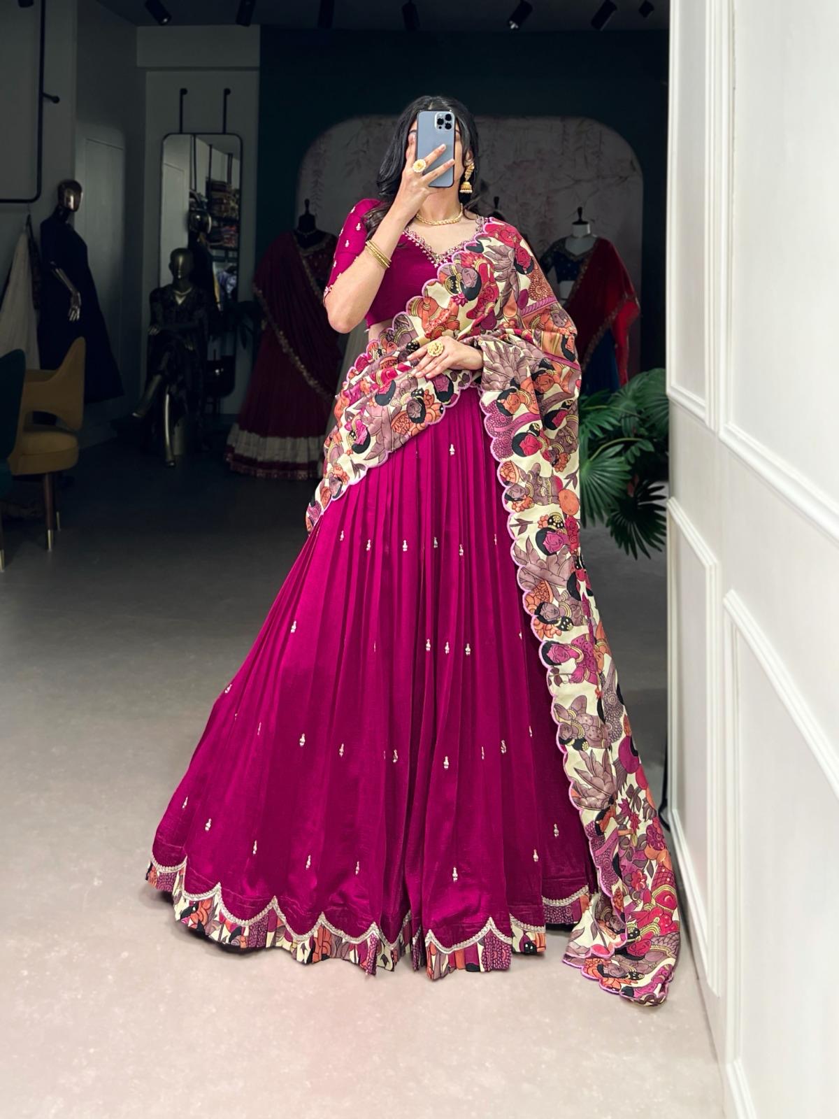 Kalamkari new vichitra  silk  Lehnags’s