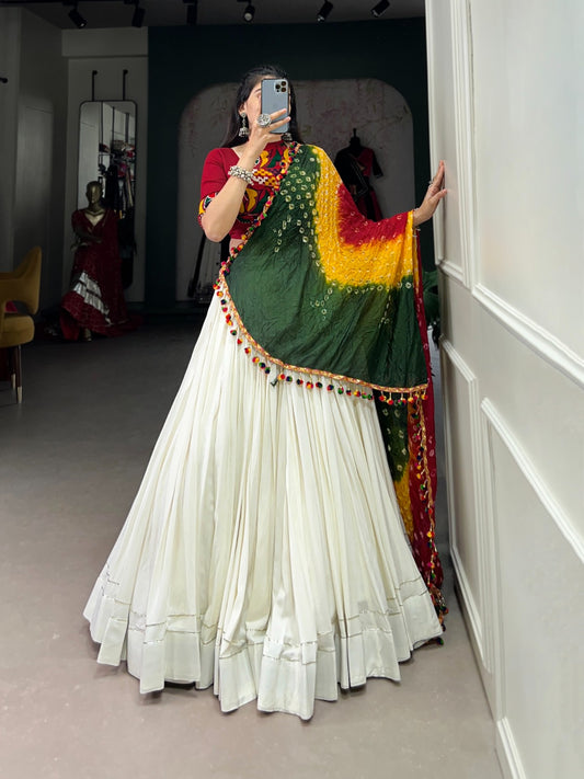 White With Bandhej Dupatta Set Lehenga