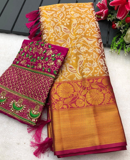 Pure Silk Maggam Saree With Two Blouses