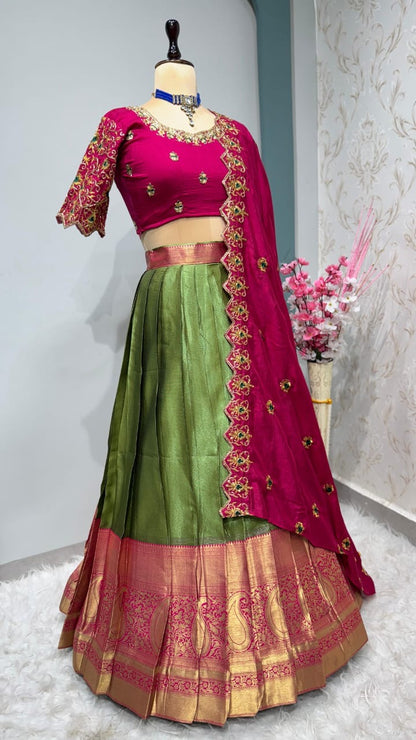 Kanchipuram Lehenga with cutwork duptta